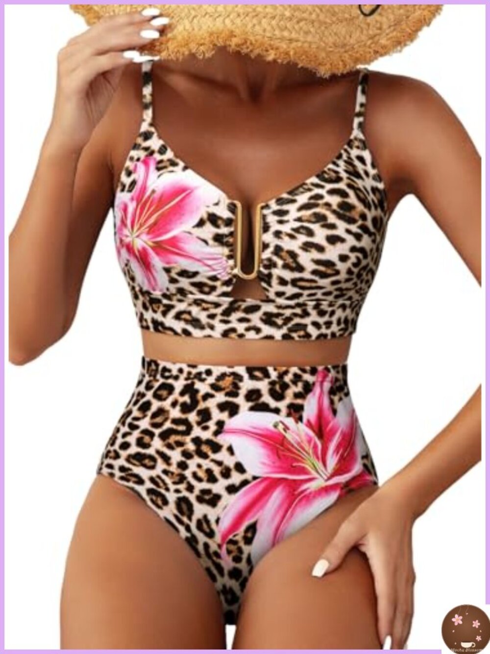 U Wire 2 Piece Bikini Set High Waisted Crisscross Back Removable Pads V Neck